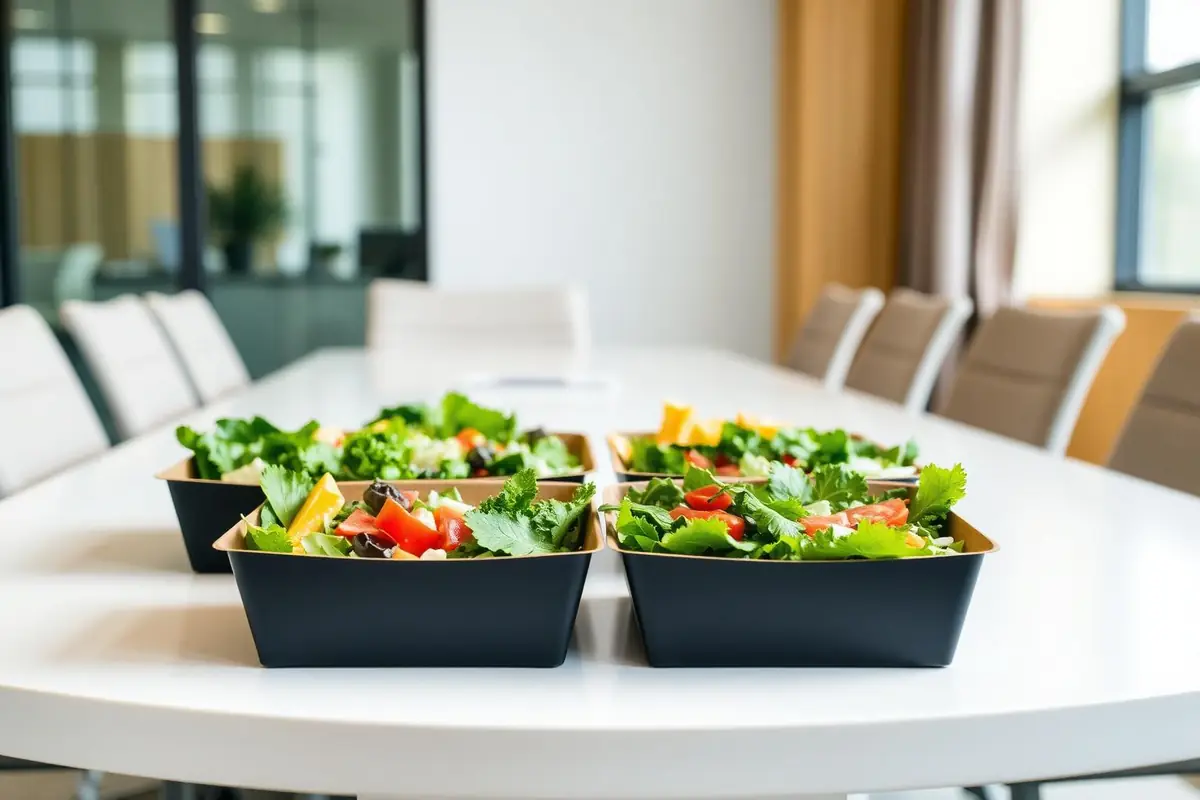 Team lunch catering set up in an office